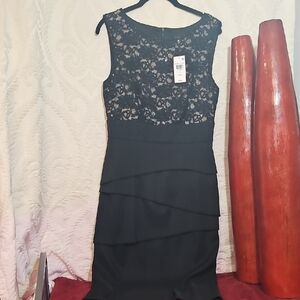 Connected Apparel Black Lace Midi Dress